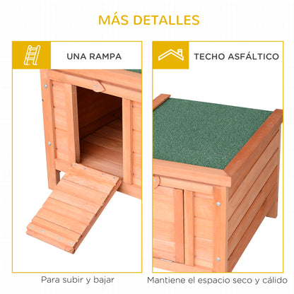 Pawhut Conejera Madera Exterior Con Techo Asfáltico Abatible 42x51x43 Cm Natural_5