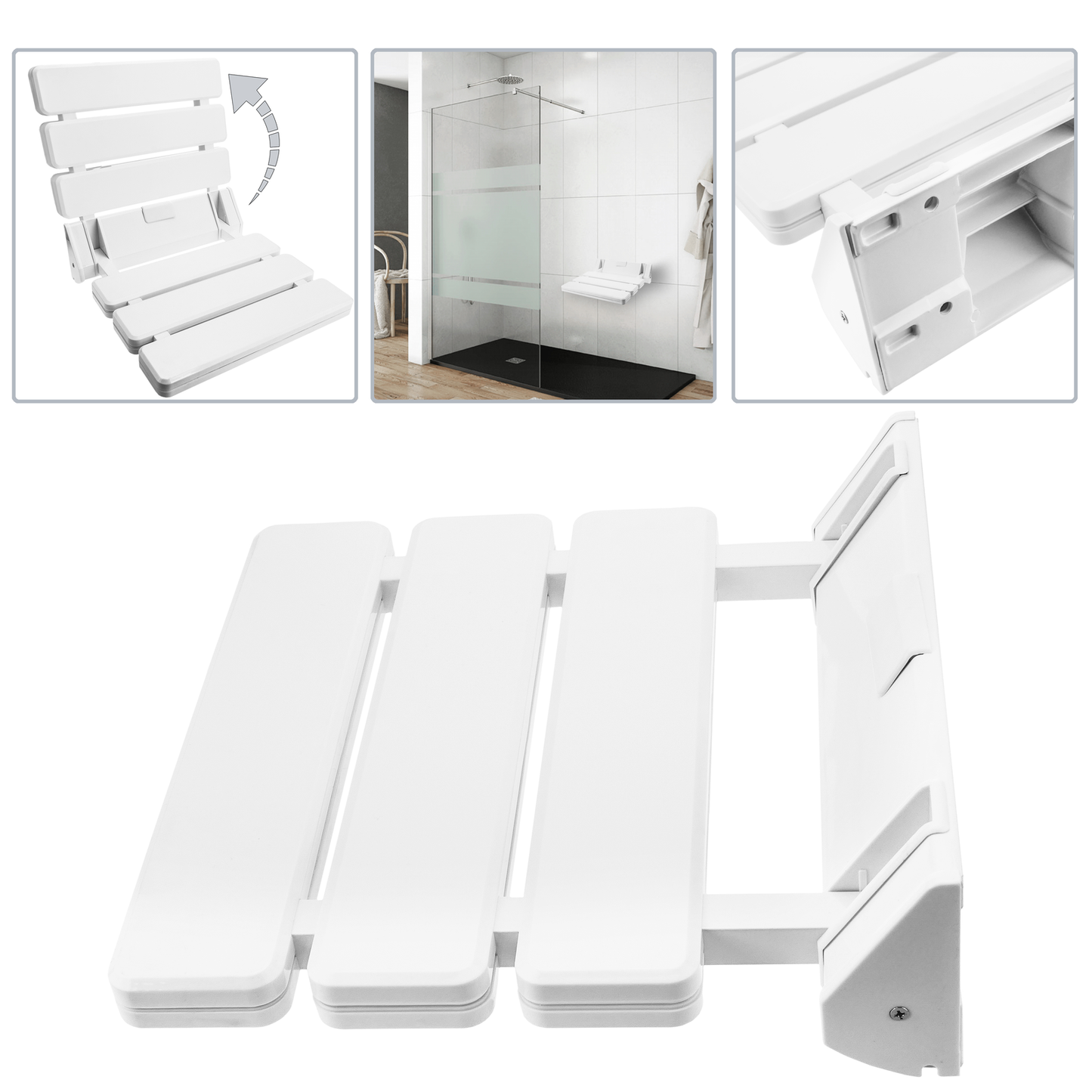 Asiento De Ducha Abatible. Silla Plegable Para Ancianos De Plástico Y Aluminio Blanco 320x328mm_1