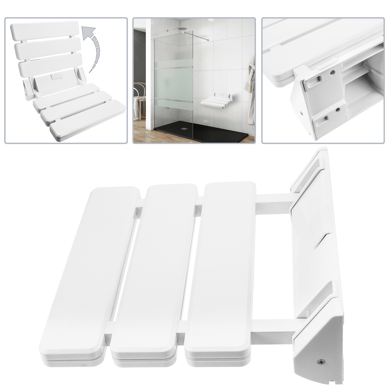 Asiento De Ducha Abatible. Silla Plegable Para Ancianos De Plástico Y Aluminio Blanco 320x328mm_1