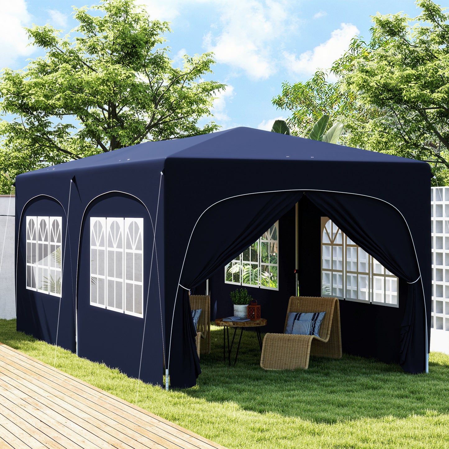 Outsunny Carpa Plegable Gazabo 3x6 M Con Paneles Laterales Upf50+ Azul Oscuro_1