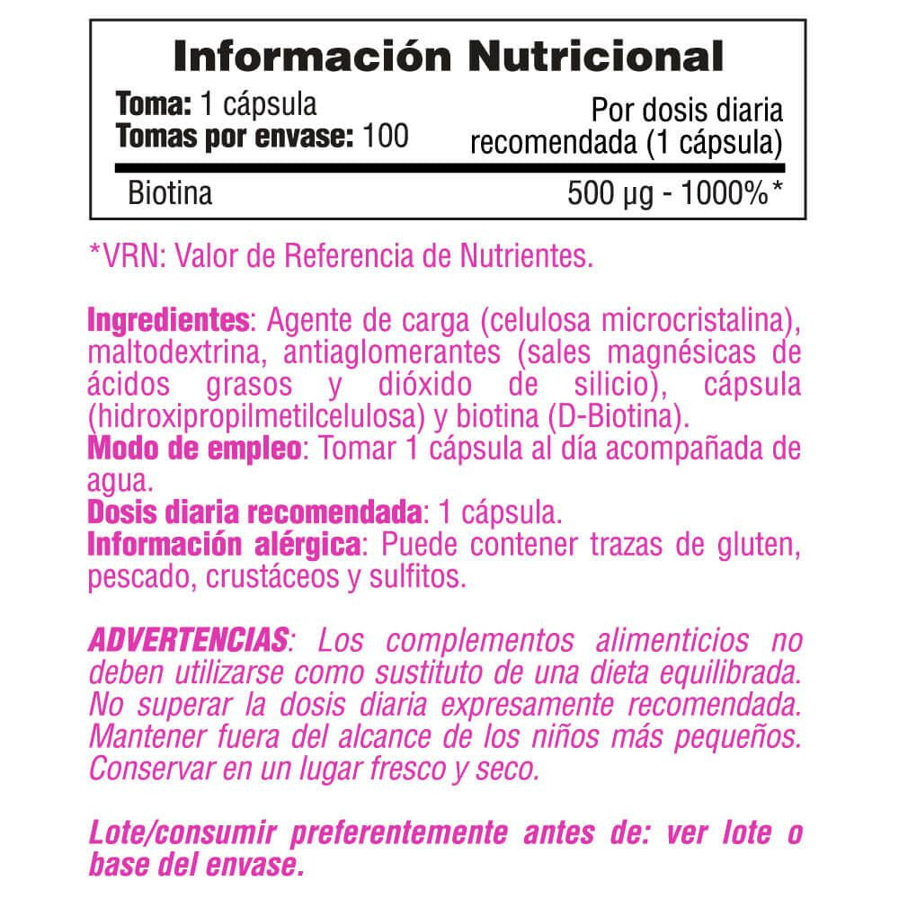 Biotina 500μg - 100 Cápsulas - Biotina - Smart Supplements_4