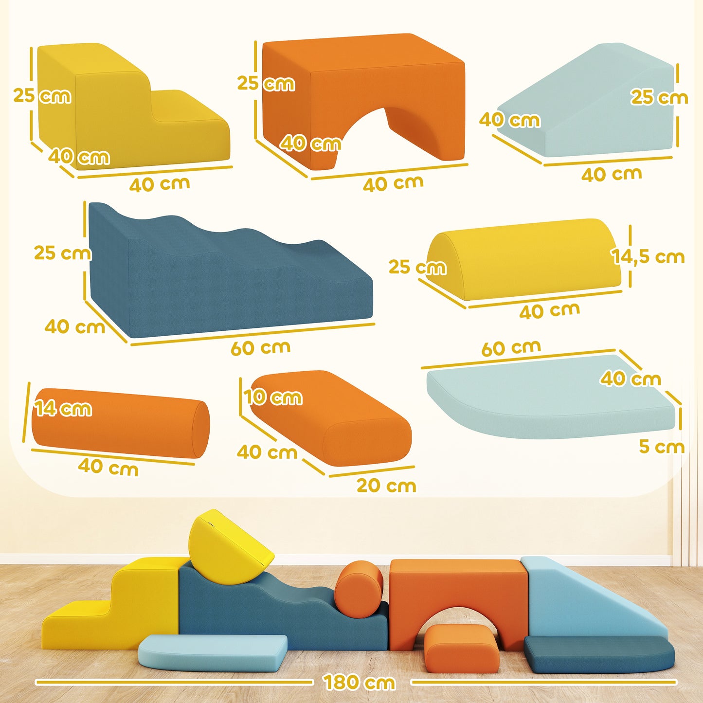 Aiyaplay Juego De 9 Bloques De Espuma Para Niños Fundas Lavables Multicolor_2