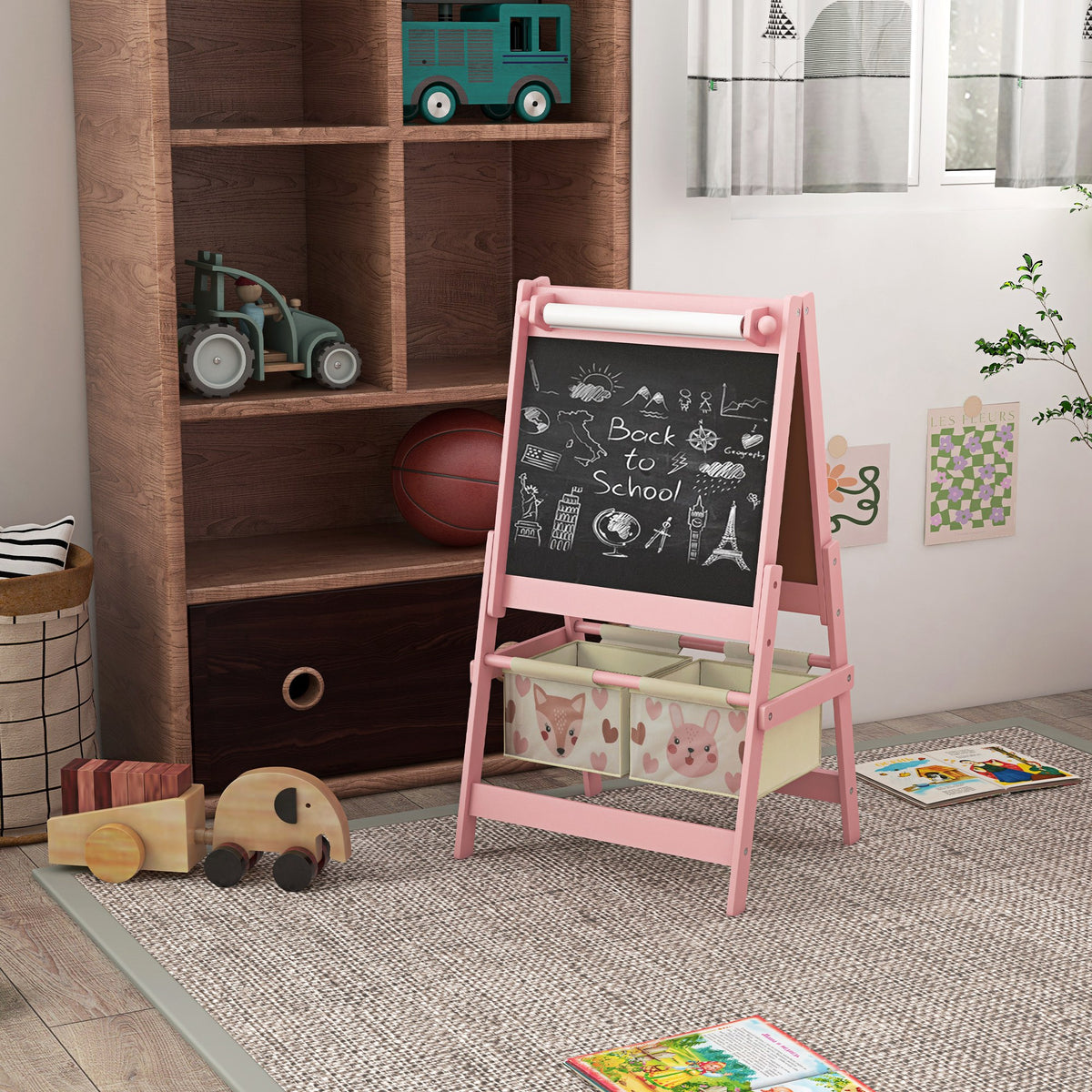 Aiyaplay Caballete Para Niños 3 En 1 Doble Cara Rollo De Papel 54x46,5x93cm Rosa_1