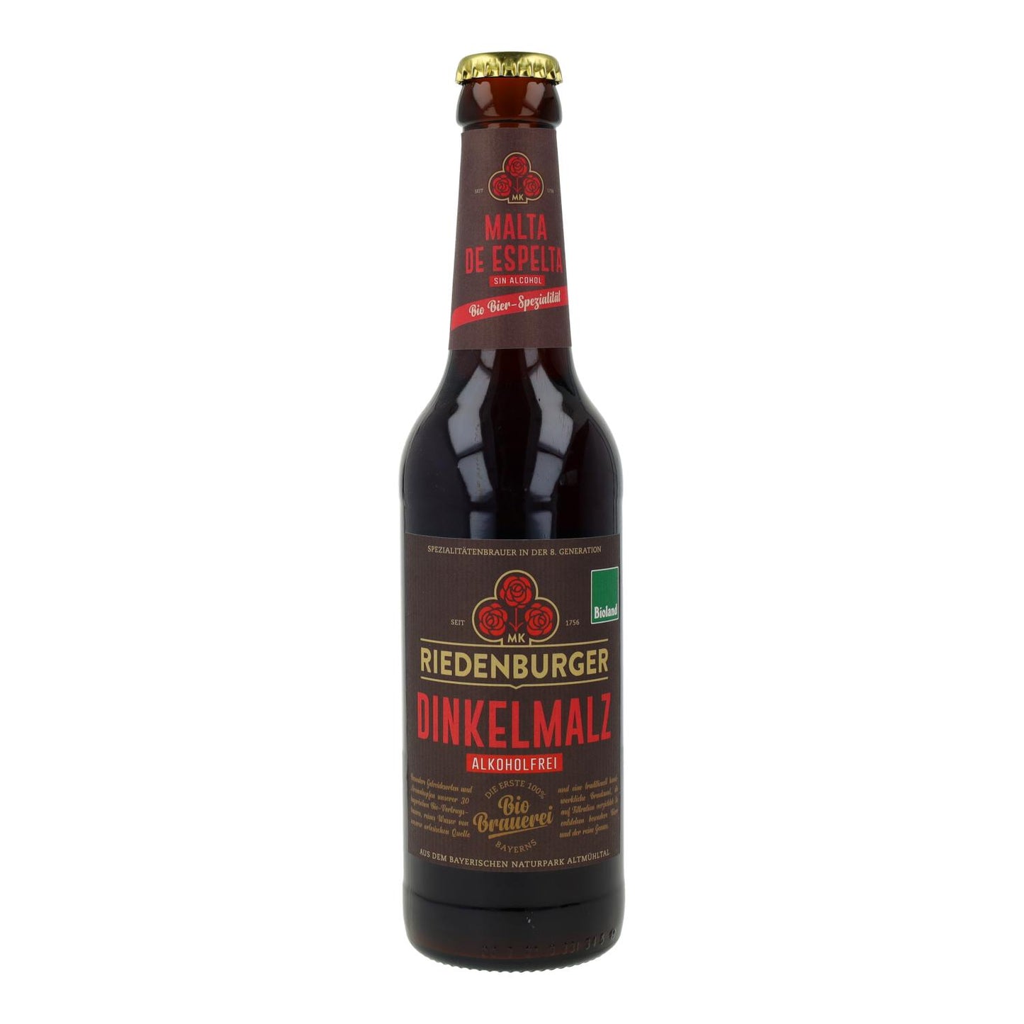Cerveza Malta de Trigo de Espelta sin alcohol bio Riedenburger 33cl
