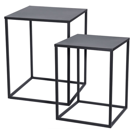 Well Home Juego De 2 Mesas Formato Cuadrado En Metal Color Negro_0