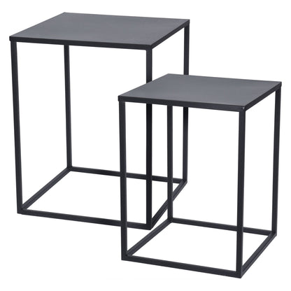 Well Home Juego De 2 Mesas Formato Cuadrado En Metal Color Negro