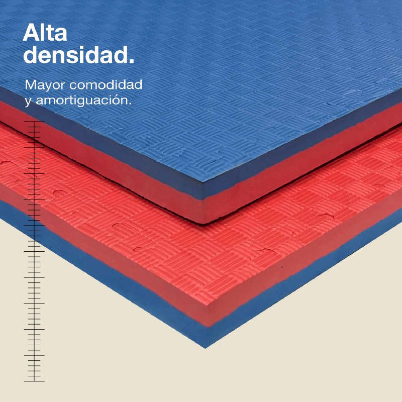 Jowy Tatami Puzzle 4cm 100x100cm, Pack 4 Unidades – Superficie 5 Líneas Azul/rojo_1