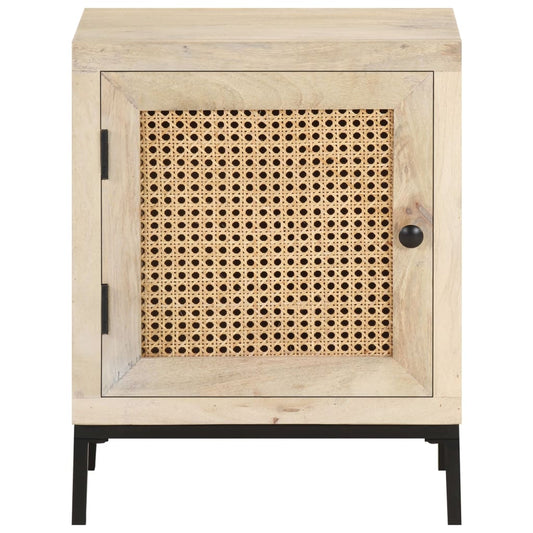 Mesita De Noche Madera Maciza Mango Y Caña Natural 40x30x50 Cm_0