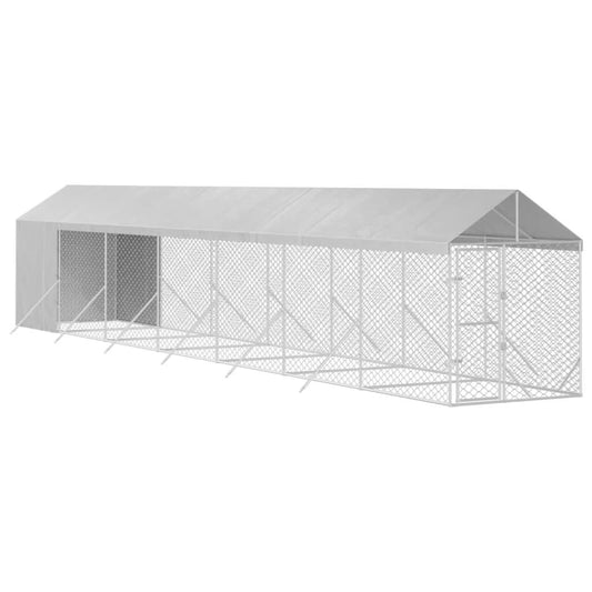 Vidaxl Perrera De Exterior Con Toldo Acero Galvanizado Plata 2x14x2,5m_0