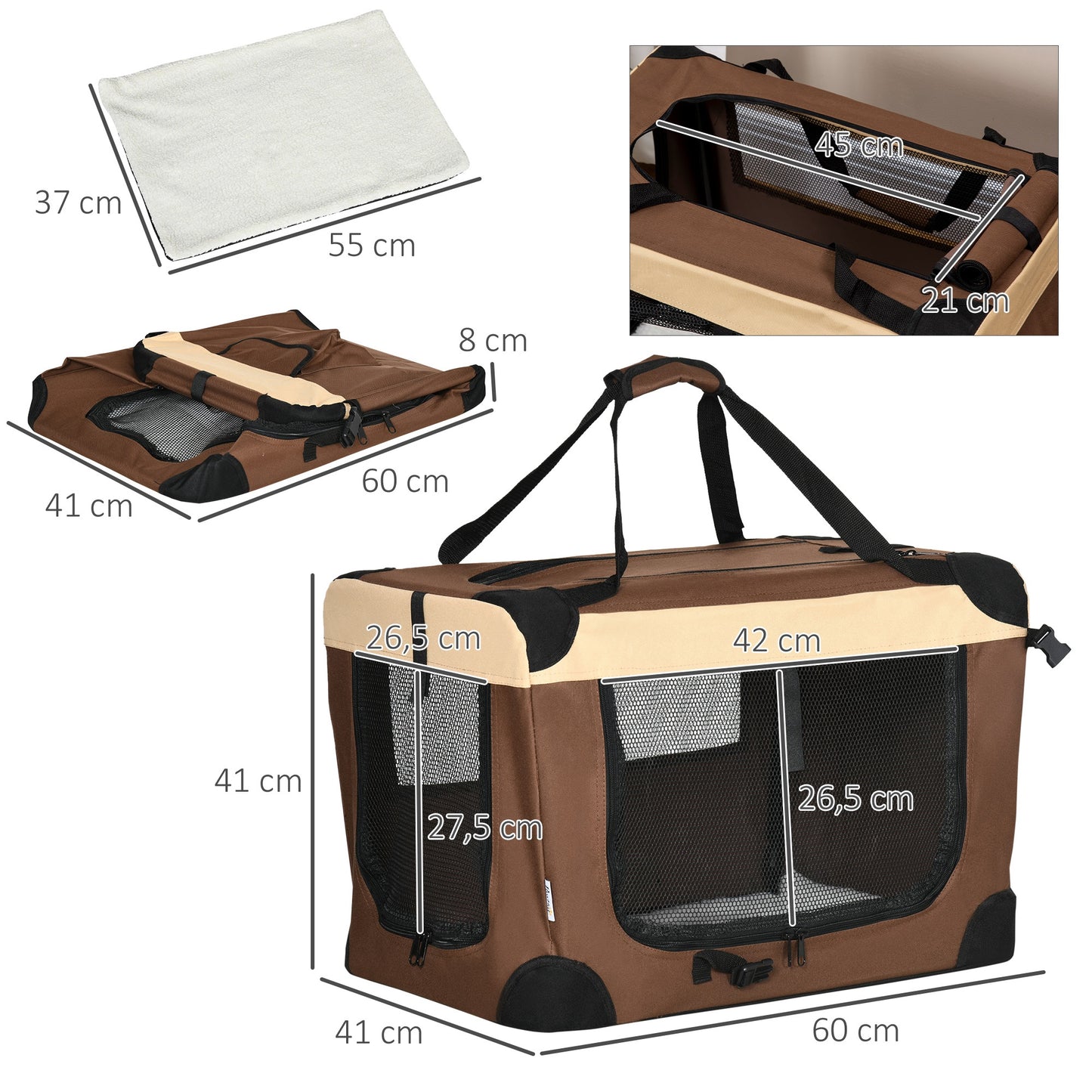Pawhut Transportín Mochila Para Perros Gatos Plegable Cojín Suave 60x41x41 Cm_2