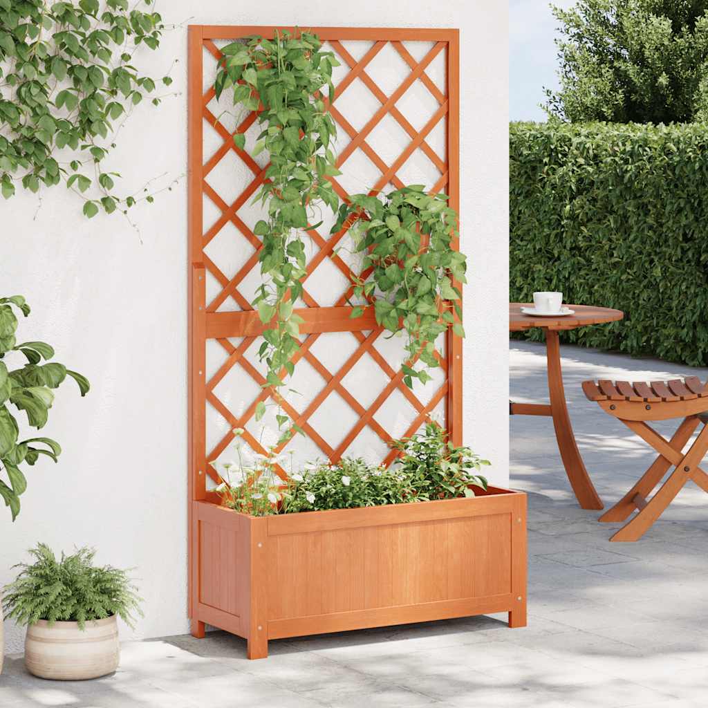 Jardinera Enrejada De Jardín Madera De Abeto Marrón 70x30x135cm_1