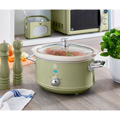 Swan Retro Olla Cocción Lenta, 3,5l, Recipiente Extraíble Antiadherente Cerámica Libre Pfoa, Vintage, Sf17021gneu, Verde_1