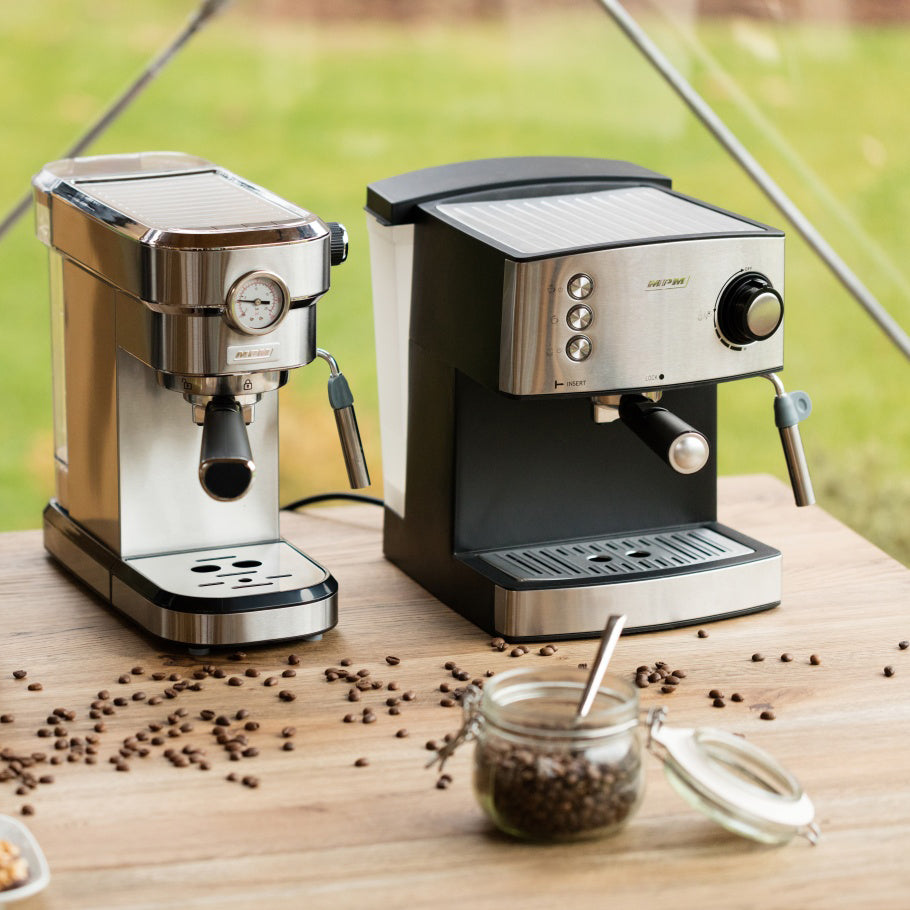 Cafetera Expresso Manual 15 Bares 1,7 L, Brazo Doble Salida, Espumador Leche, Calientatazas Mpm Mpm-mkw-06m Negro/plata