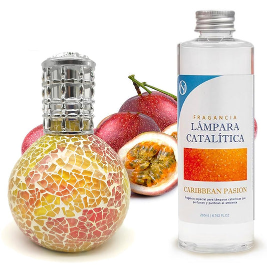 Lámpara Catalítica Mosaico Bicolor + Fragancia Caribbean Passion 500ml - Elimina Malos Olores, Impurezas Y Perfuma_0