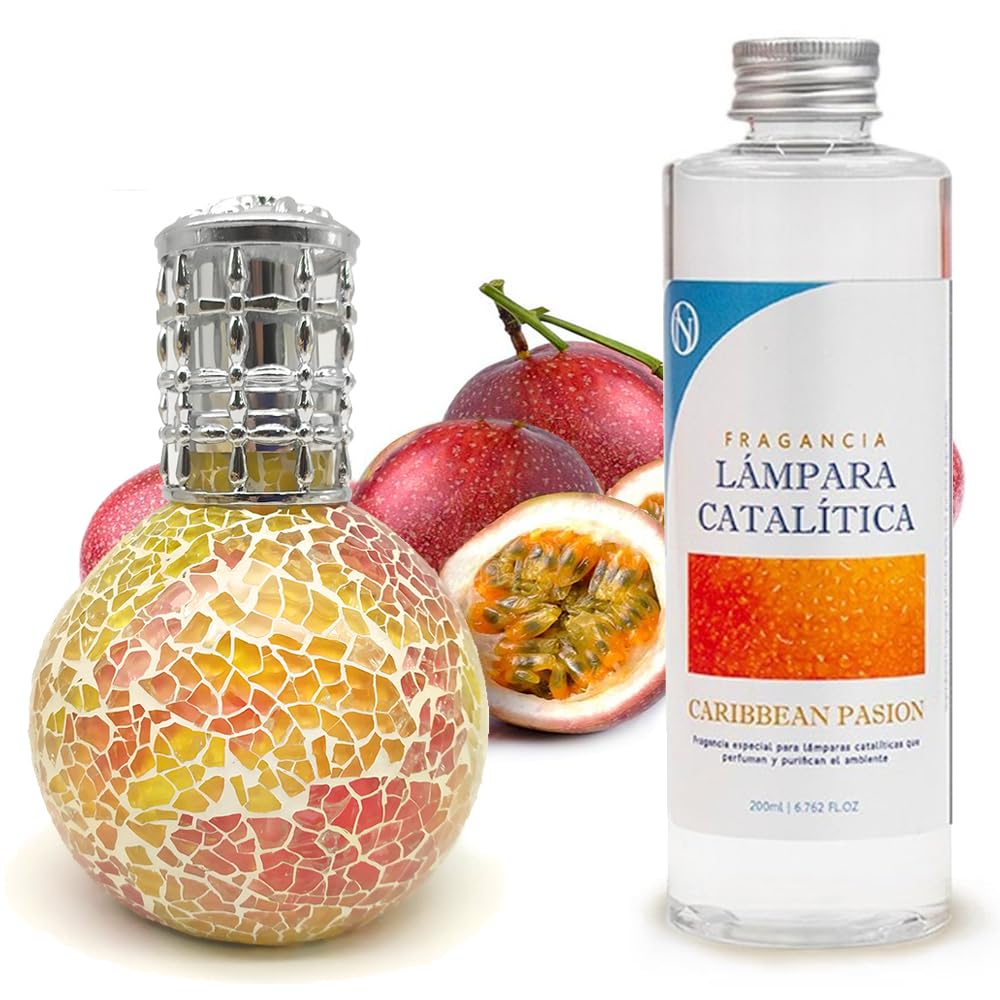 Lámpara Catalítica Mosaico Bicolor + Fragancia Caribbean Passion 500ml - Elimina Malos Olores, Impurezas Y Perfuma_0