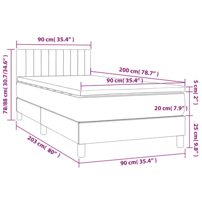 Cama Box Spring Colchón Y Luces Led Tela Gris Claro 90x200 Cm / Vetonek_4