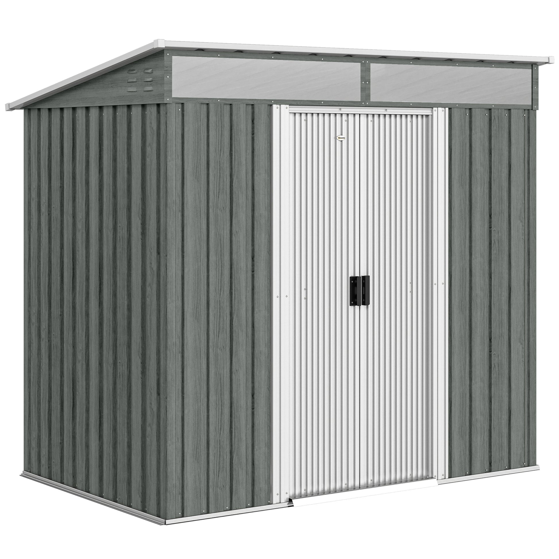 Outsunny Caseta De Jardín 2 M² 195x122x181,5 Cm Con Puerta Corredera Gris Claro_0