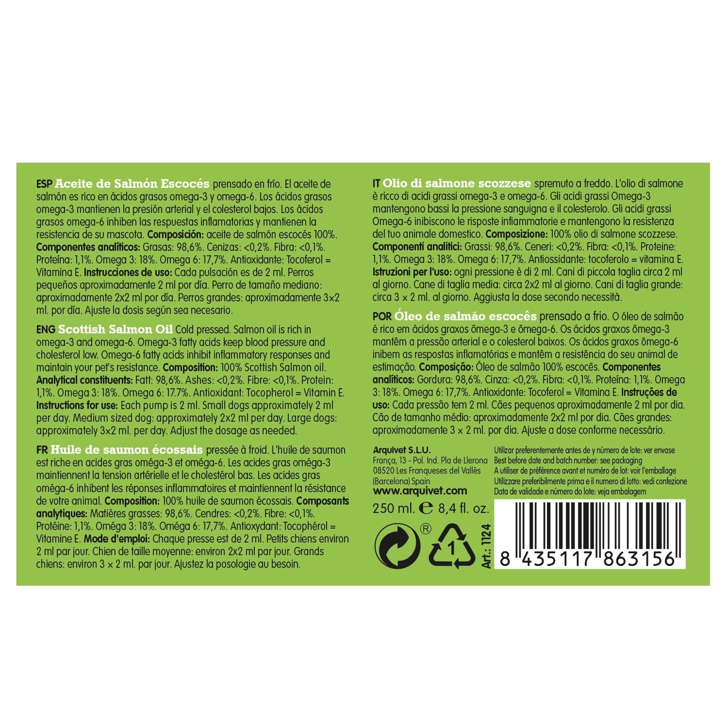 Aceite de salmón escocés Arquivet 250 ml