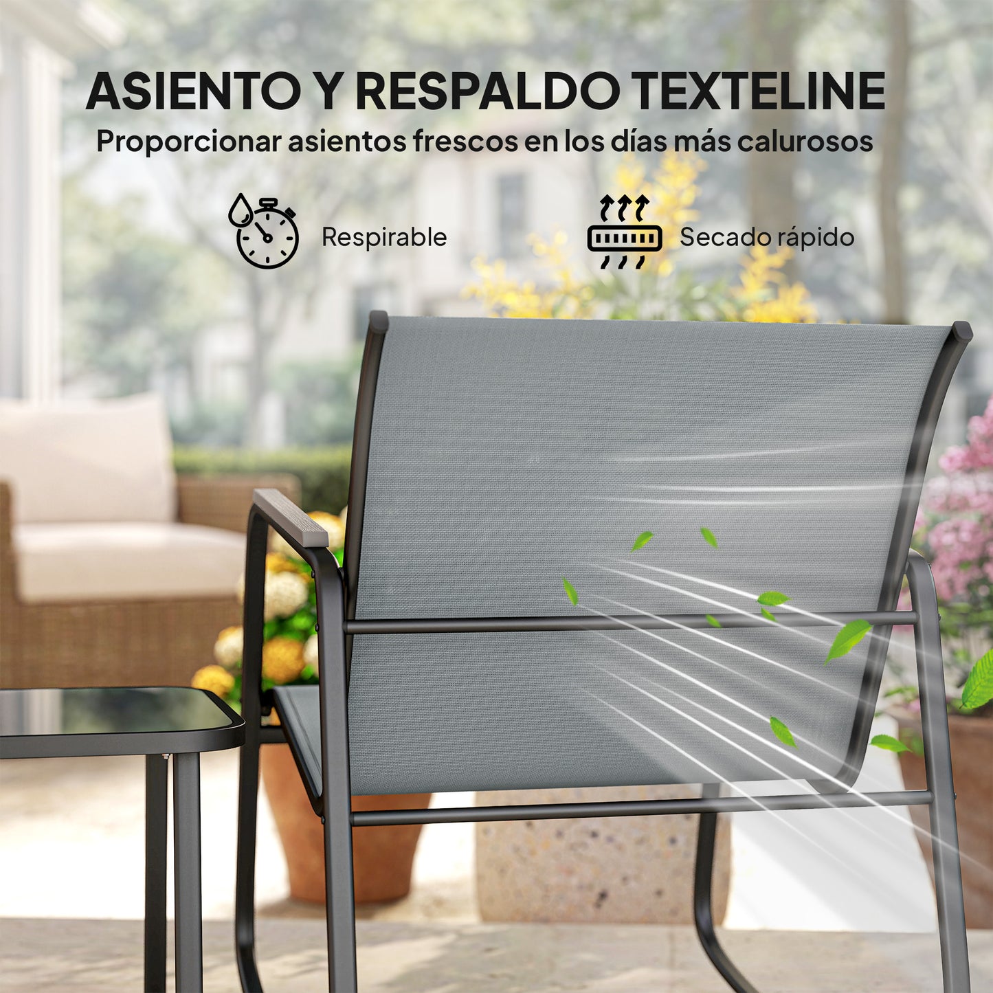 Outsunny Conjunto De Mesa Y Sillas De Terraza Exterior De 3 Piezas Gris_5