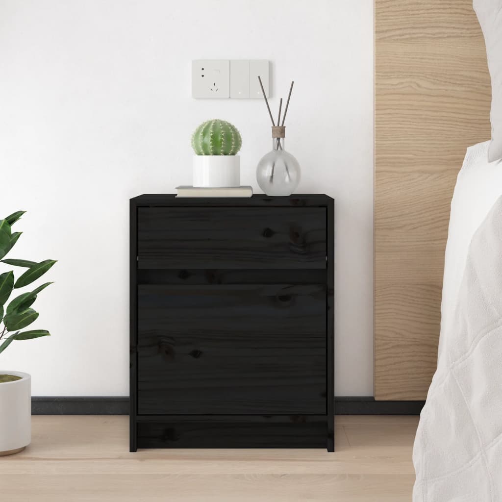 Mesitas De Noche 2 Uds Madera Maciza Pino Negro 40x31x50 Cm_1