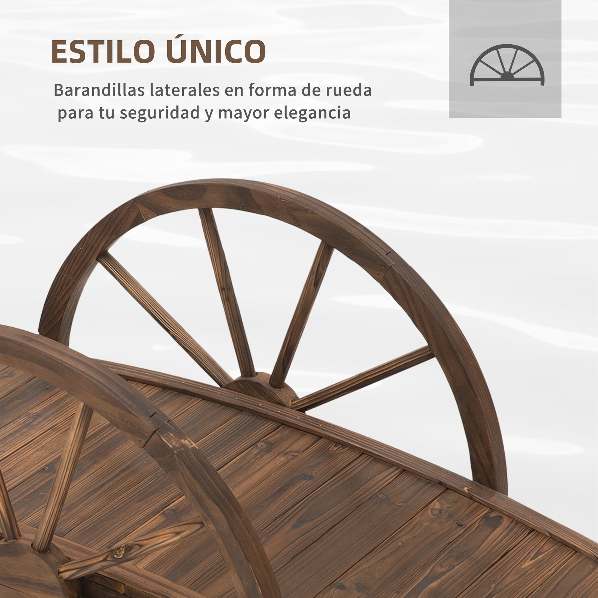 Outsunny Puente De Jardín De Madera Con Barandilla 100x50x37 Cm Carbonizado_3