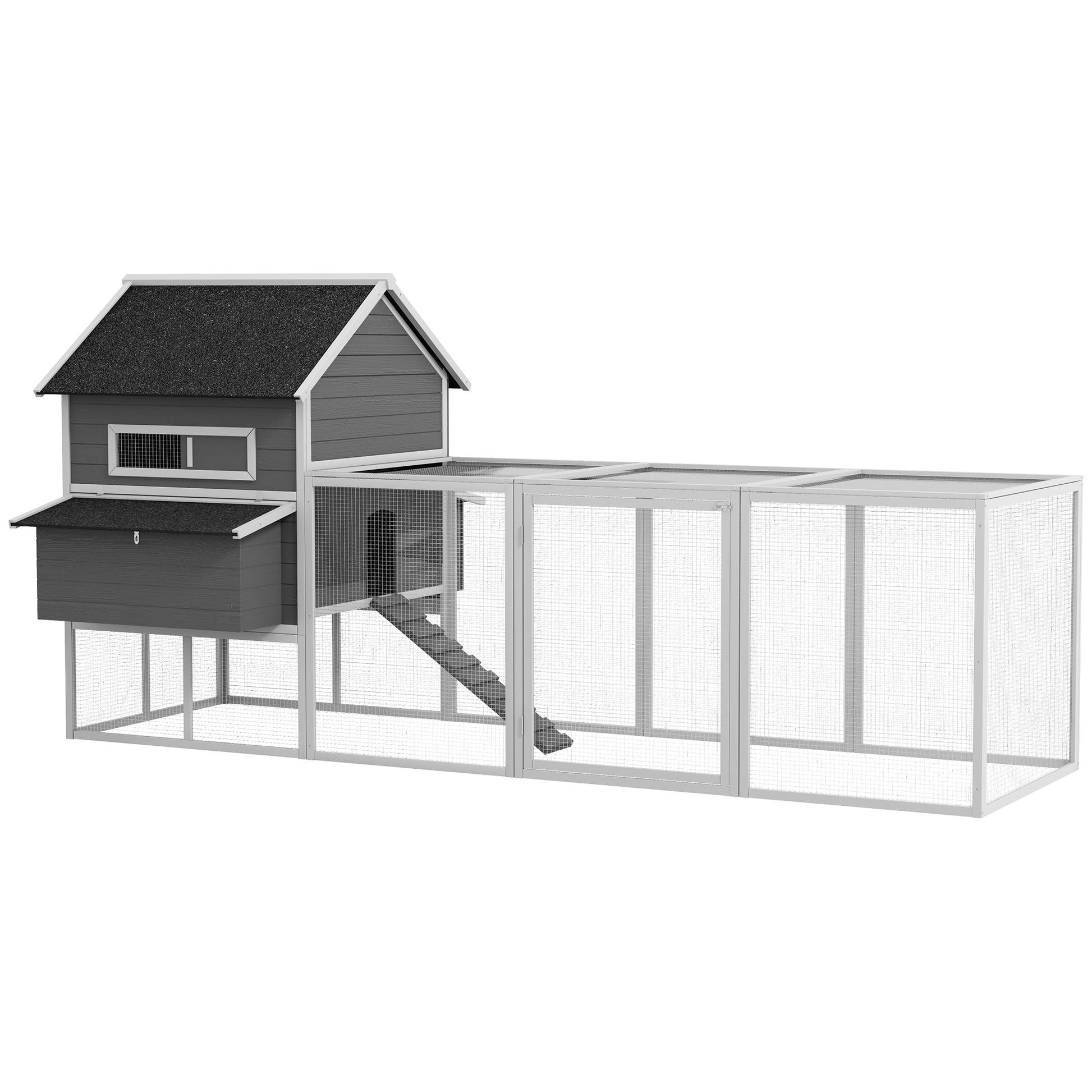 Pawhut Gallinero Para Exterior Con 2 Nidos Techo Asfáltico 347x160x150 Cm Gris_0