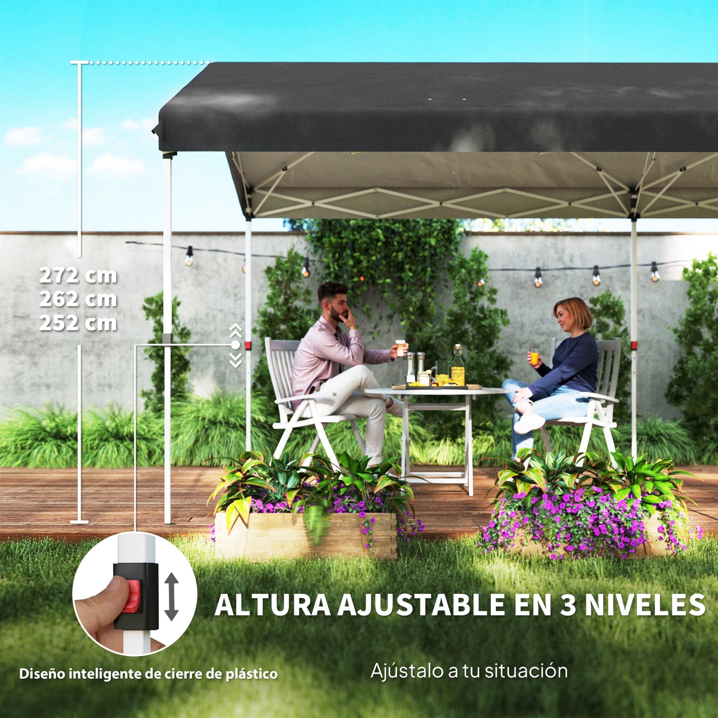 Outsunny Carpa Plegable 6x3 M Con Altura Ajustable Protección Uv50+ Gris Oscuro_5