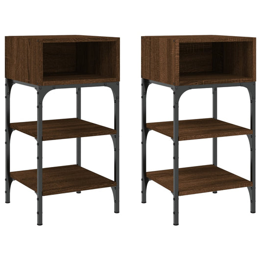 Mesita Noche 2 Uds Madera Ingeniería Marrón Roble 35x34,5x70 Cm_0