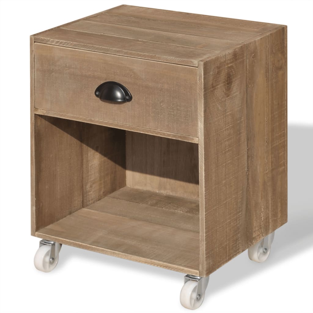 Mesita De Noche Marrón Madera Maciza_0