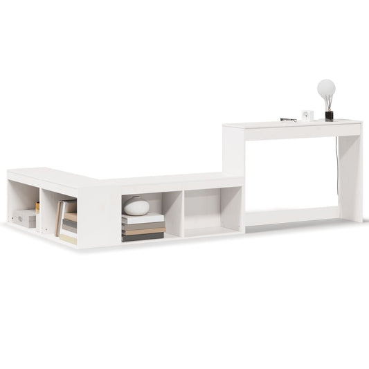 Mueble Con Escritorio Madera Maciza Pino Blanco 232x122x75 Cm_0