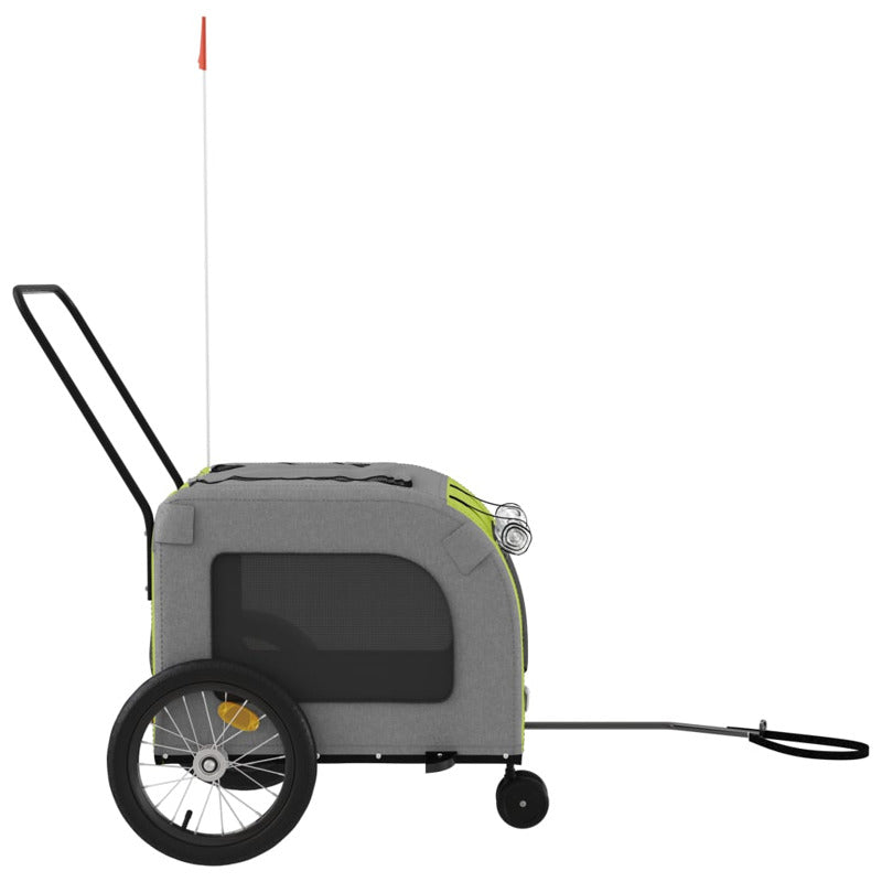 Vidaxl Remolque De Bicicleta Mascotas Hierro Tela Oxford Verde Gris_5