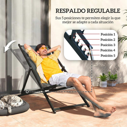 Outsunny Conjunto De 2 Tumbonas Plegables De Aluminio 58x96,5x91,5 Cm Gris_4