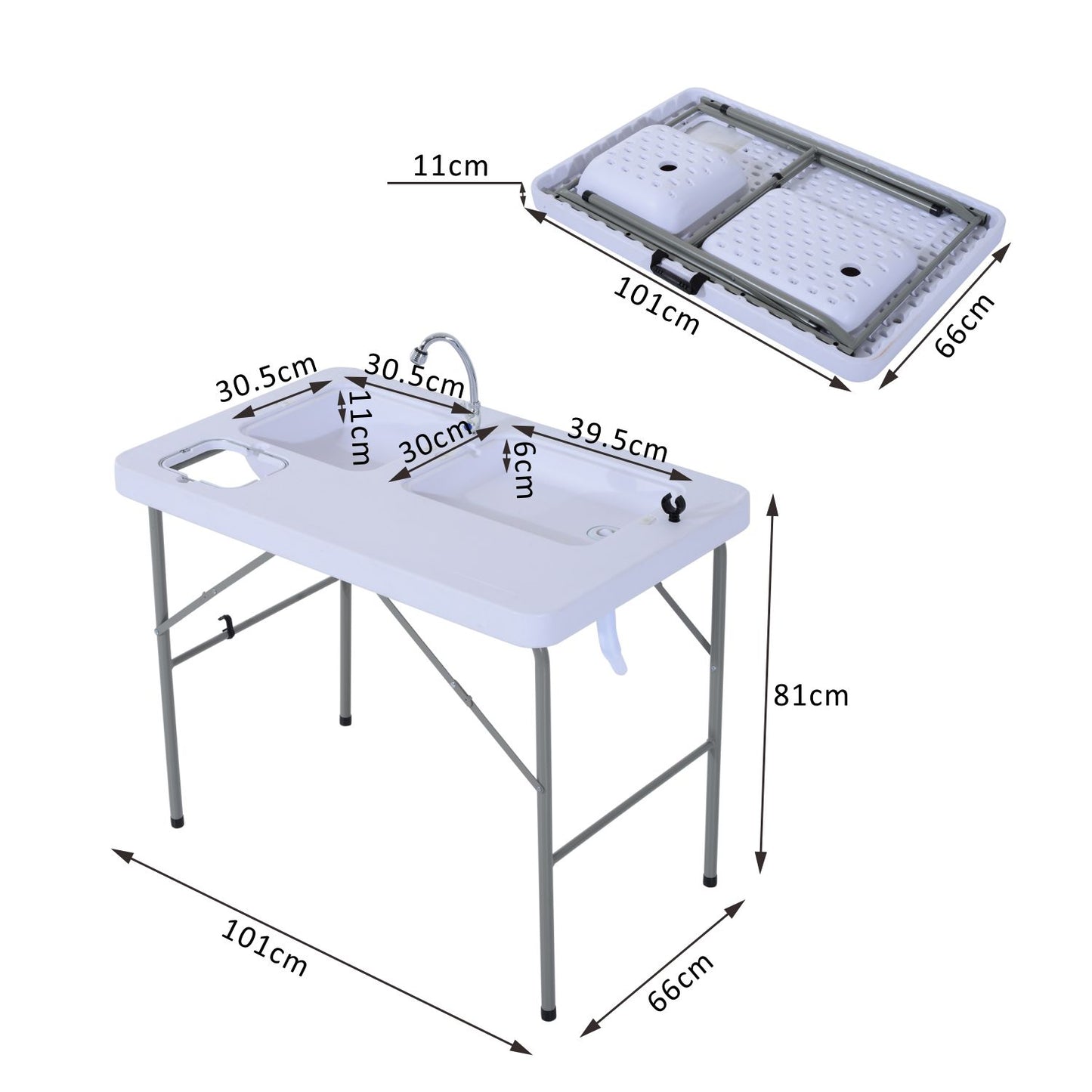Outsunny Mesa Plegable Multifuncional Con Grifo Y 2 Fregaderos Para Pesca Jardín_2