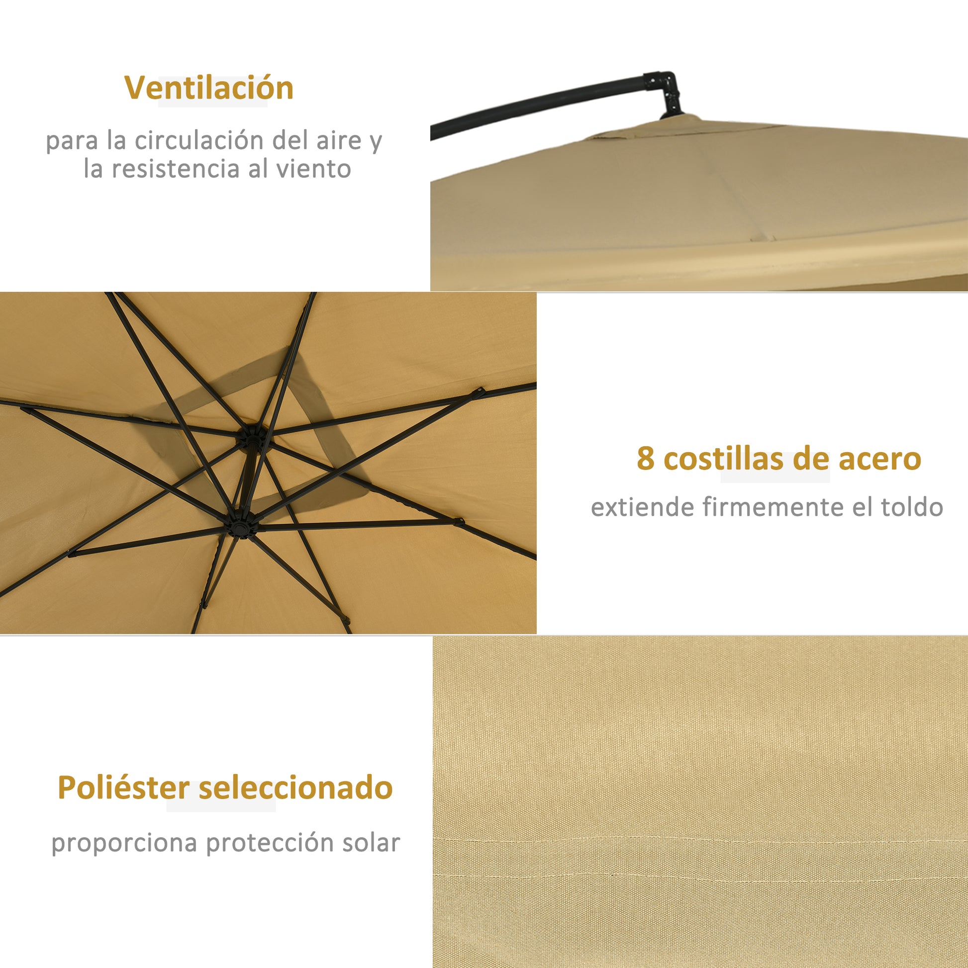 Outsunny Sombrilla De Jardín 296x296x265 Cm Inclinable Con Manivela Base Cruzada_5
