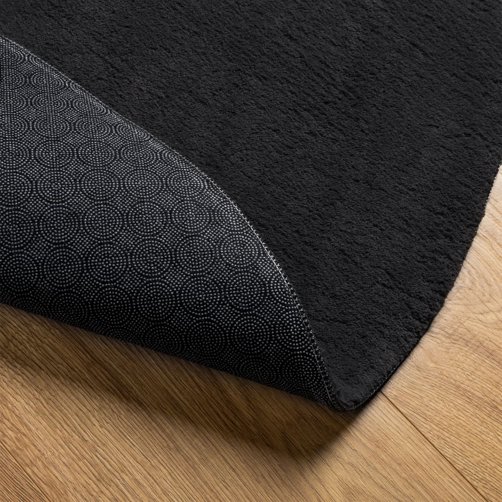 Alfombra De Pelo Corto Suave Lavable Huarte Negro Ø 120 Cm / Vetonek_5