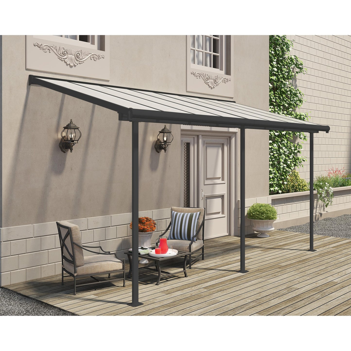 Pérgola adosada Sierra 224x447 cm gris