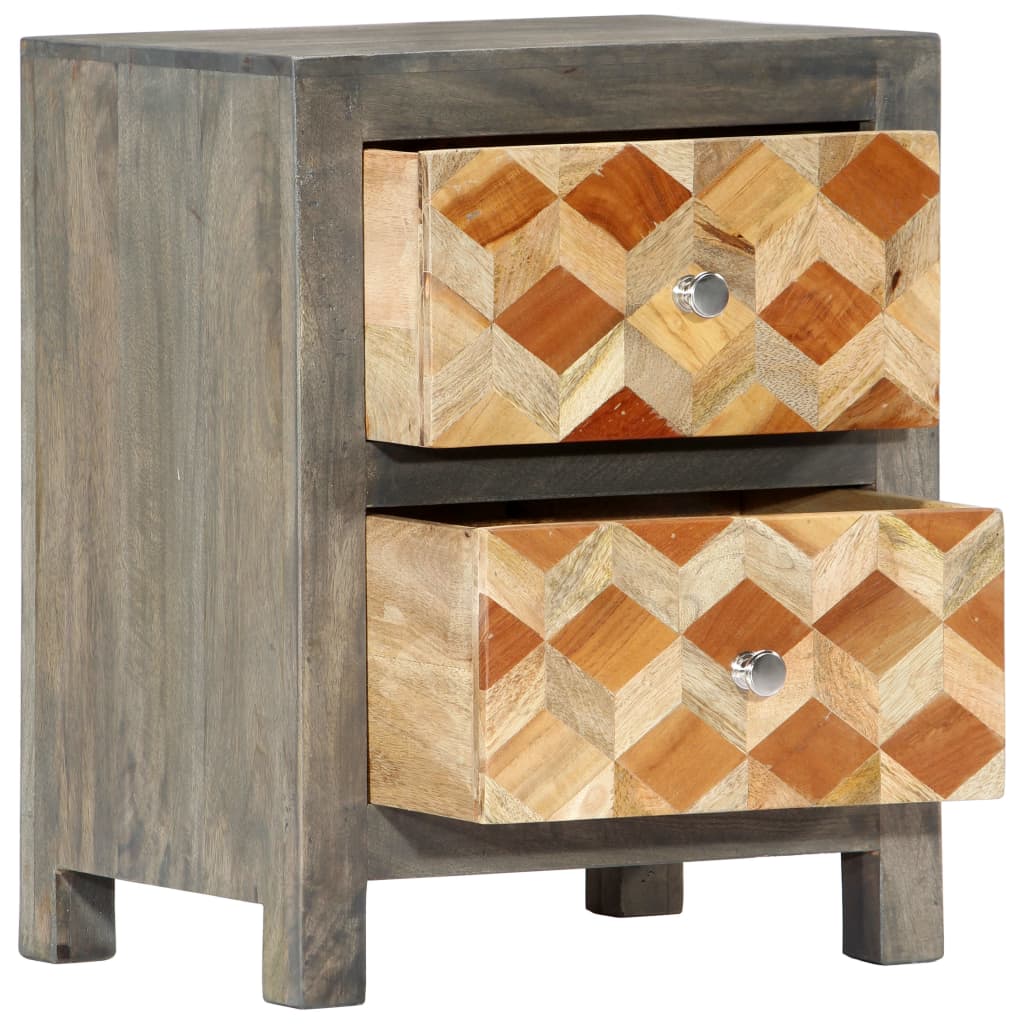 Mesita De Noche Madera Maciza De Mango Gris 40x30x50 Cm_1