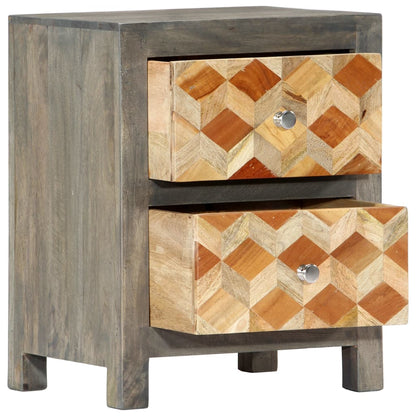 Mesita De Noche Madera Maciza De Mango Gris 40x30x50 Cm_1