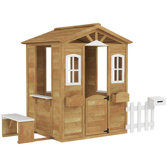 Outsunny Casita Infantil Exterior De Madera 205x119x140cm Para +3 Años Natural_0