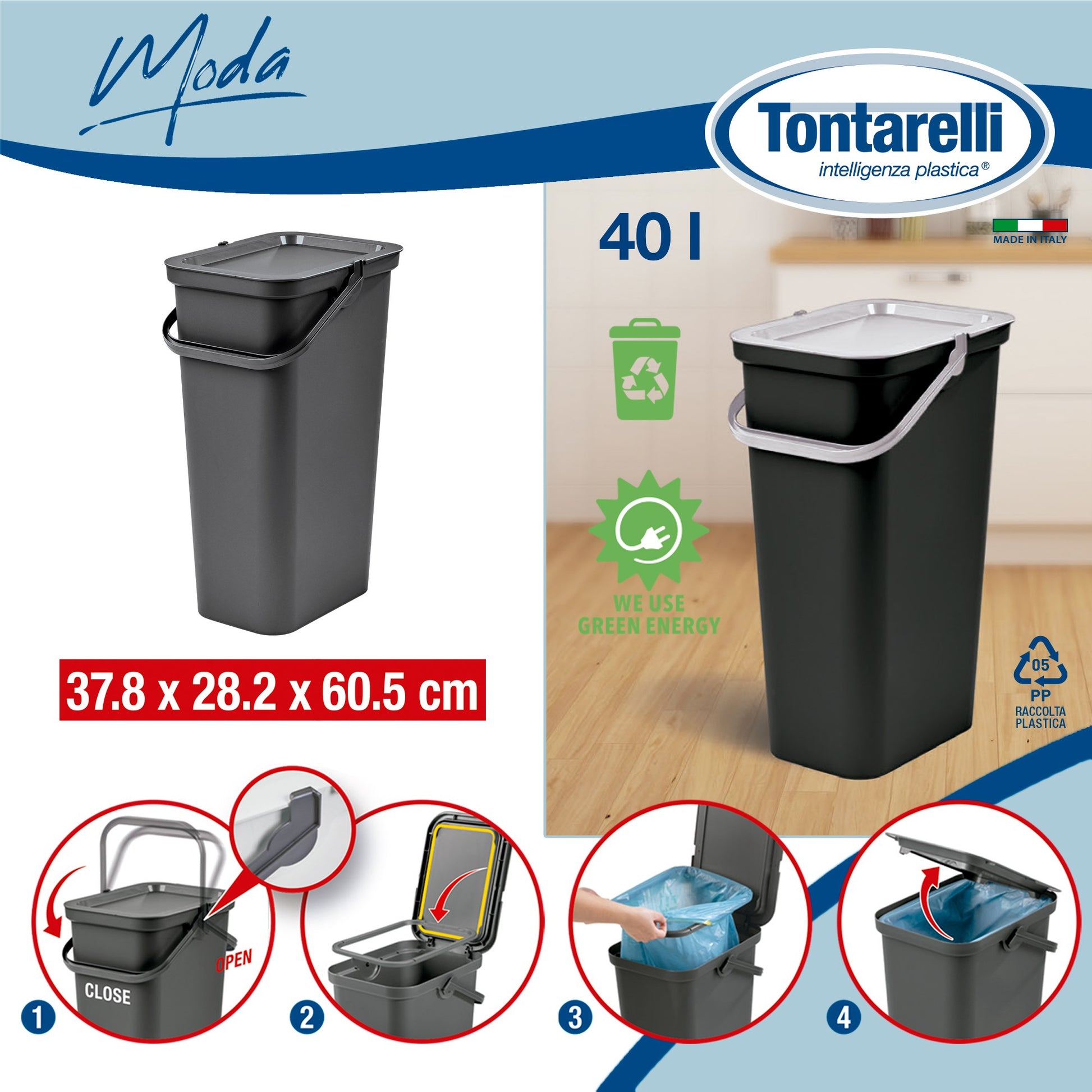 Papelera moda Con Asa 40l Grafito