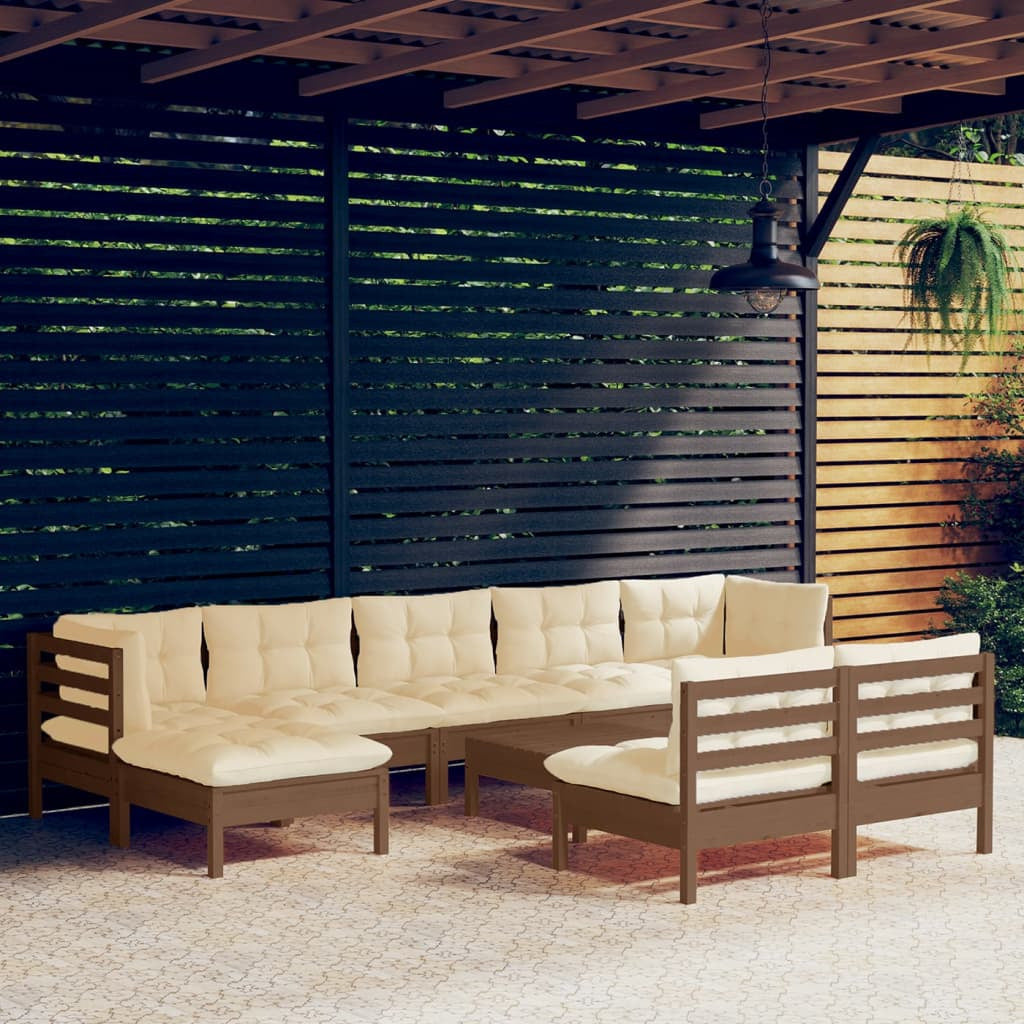 Vidaxl Muebles De Jardín 10 Pzas Y Cojines Madera De Pino Marrón Miel_1