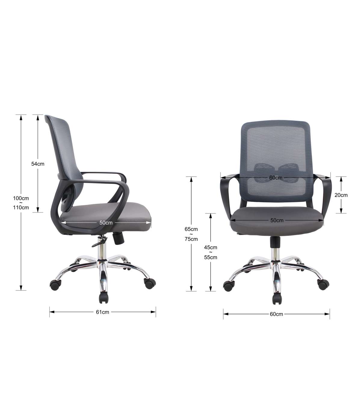 Silla Despacho Giratoria Elevable Acabado Gris, 60m(ancho) 100/110cm(altura) 61cm(fondo)_3