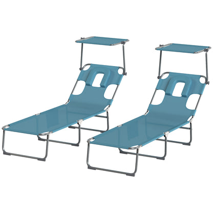 Outsunny Set De 2 Tumbonas Plegables Reclinables Con Dosel 360° Orificio Facial_4