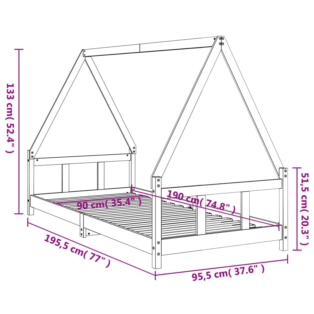 Vidaxl Estructura De Cama Infantil Madera Maciza De Pino 90x190 Cm_2