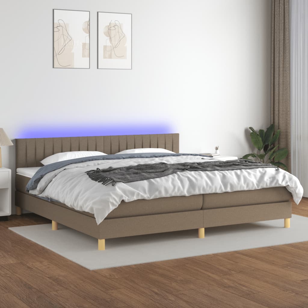 Cama Box Spring Con Colchón Led Tela Gris Taupe 200x200 Cm / Vetonek_0
