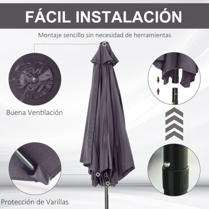 Outsunny Sombrilla De Jardín Ø260x235cm Reclinable Con Manivela 6 Varillas Gris_5