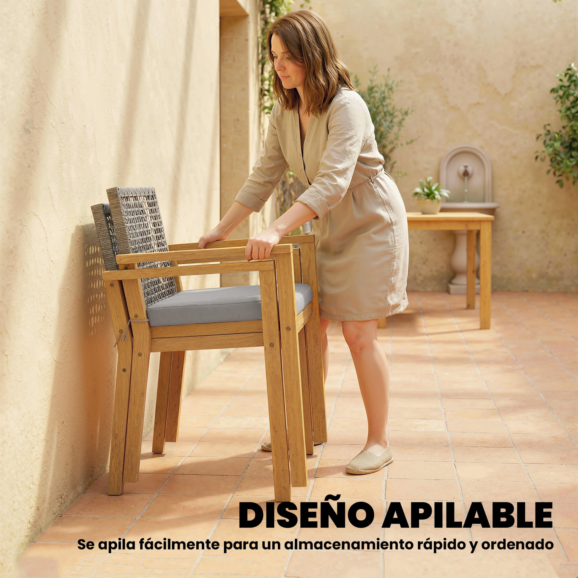 Outsunny Juego De 2 Sillas De Jardín Exterior De Madera Con Cojines Desmontables_5