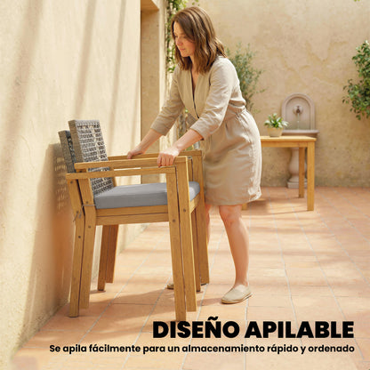 Outsunny Juego De 2 Sillas De Jardín Exterior De Madera Con Cojines Desmontables_5