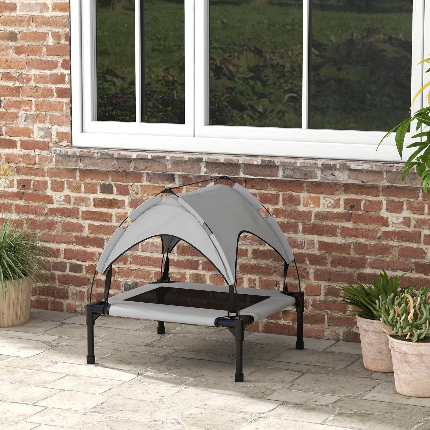 Pawhut Cama Para Perros Elevada Con Toldo Bolsa De Transporte 76x61x69,5 Cm Gris_1
