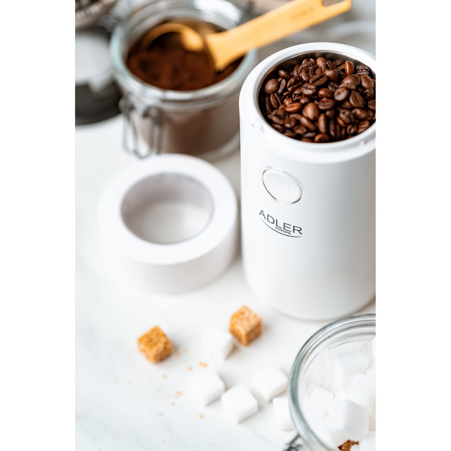 Molinillo Café Eléctrico Especias, Semillas, Capacidad 75g Cuchillas Acero Inox. Tapa Hermética Adler Ad4446-ws, Blanco, 150w_2